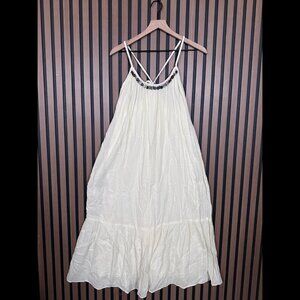 Zara Dress Large Ivory Drop Waist Cross Back Coin Detail Tassel Strap Midi